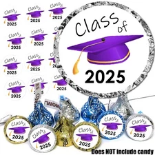 Purple Class of 2025 Label Stickers Graduation Cap Party Favor Fits Hershey Kiss