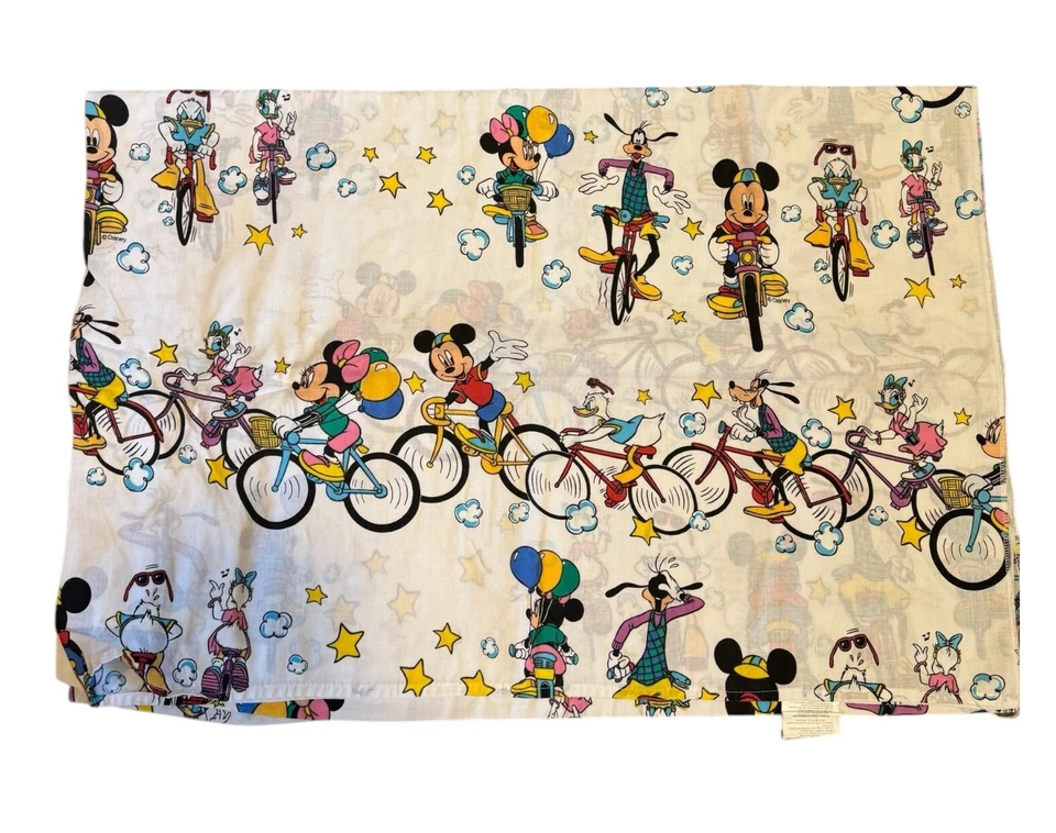 Vintage 1990’s Mickey & Friends Tour De Mick Sheet Set For Twin & Pillow Bicycle - Image 2 of 4
