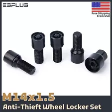 4 Pc Audi Wheel Lock M14x1.5 Black 28mm Shank Fit A3-8/E-Tron/Q2-Q8/RS