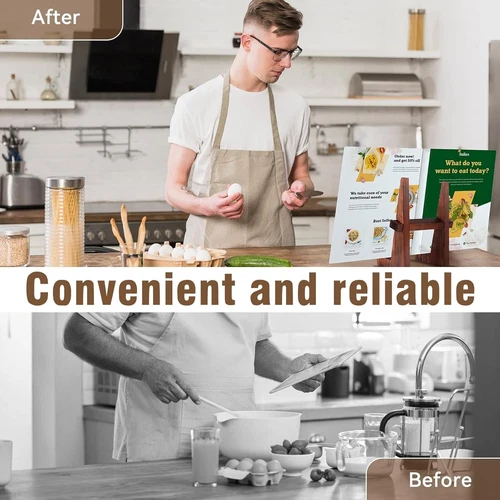 Cookbook Stand for Kitchen - 8.8 inch Wooden Cookbook Holder for Kitchen Counter - Picture 2 of 6