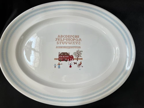 Ralph Lauren Wedgwood Sampler Americana Alphabet Stitch Oval Platter Large