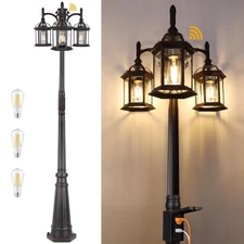 Dusk Dawn Bronze Outdoor Lamp Post Light with GFCI Outlet, Triple Head Alumin...