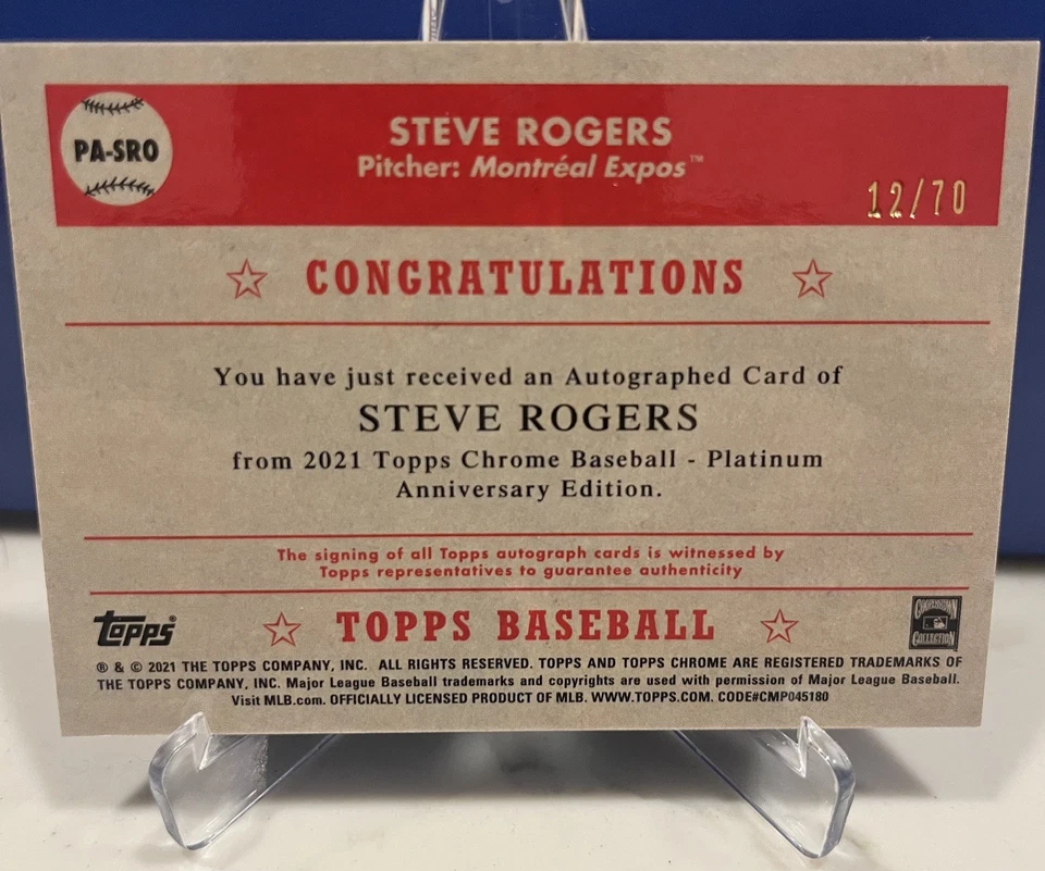 Topps 2021 cromo platino refractor aniversario/70 Steve Rogers #PA-SRO automático Foto 2 de 2
