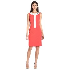Nine West Women's Sleeveless Orange w/White Trim Sheath Dress Size 4