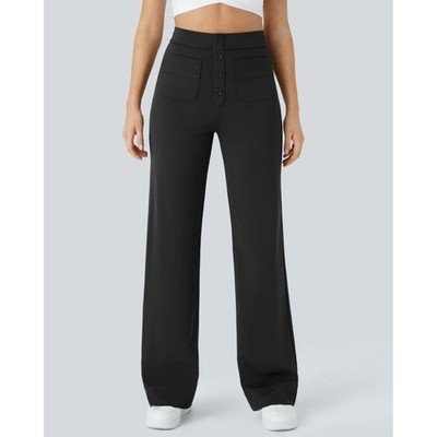 Halara High Waisted Wide Leg Pants Women Medium Black Athleisure Pull On Travel