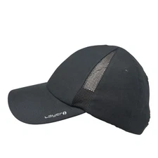 Layer 8 Strapback Hat Black One Size Adjustable Mesh Trim Solid Outdoor