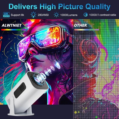 4K 8K Projektor mit Autofokus, Android 11, Dual Wifi, 280 ANSI für Heimkino