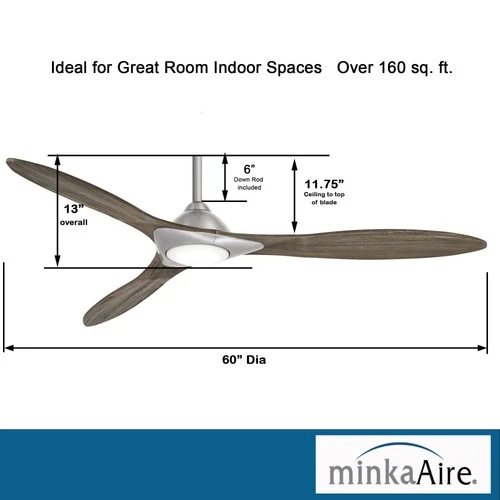 Minka Aire Sleek 60" Ceiling Fan - Seasoned Wood 3-Blade Remote Control - Picture 3 of 5