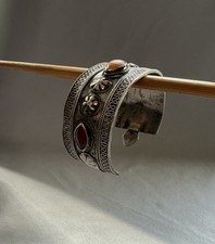 Vtg Bedouin Tribal Cuff Bracelet High Grade Silver Carnelian 60g Ice Test Pos