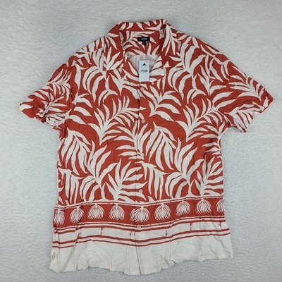 EXPRESS Shirt Mens Large Orange Burnt White Floral Hawaiian Button Up NWT NEW