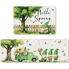 Spring Floral Kitchen Rugs Set of 2, Colorful Spring Summer Flowers Non-Slip E