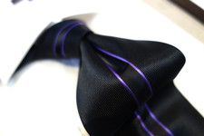 Giovani Testi Tie Necktie Black Purple vertical Center Stripe