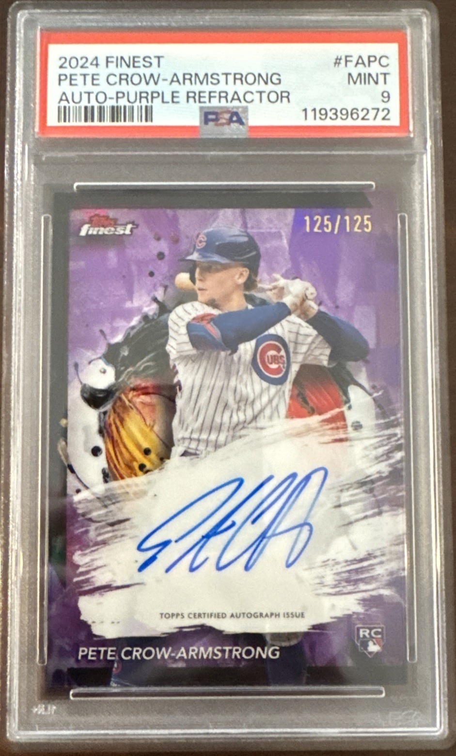 2024 TOPPS FINEST PETE CROW-ARMSTRONG - PURPLE REFRACTOR auto 125/125 - PSA 9
