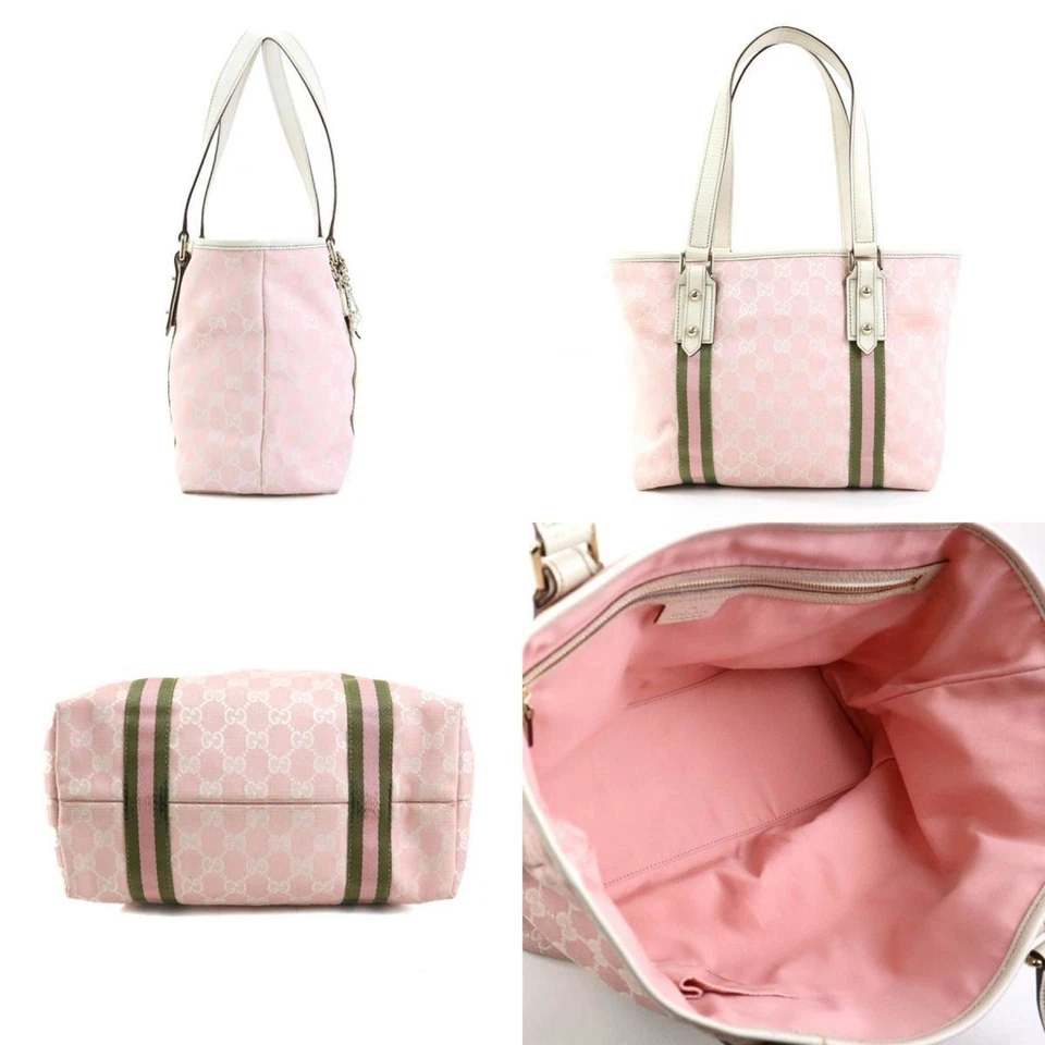 GUCCI Shoulder Bag Tote GG Canvas Leather Pink Off-White Khaki Gold Women's 1373 - Image 2 of 4