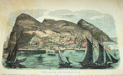 1853 View of Rock of Gibraltar , British Territory Mediterranean Sea Port City