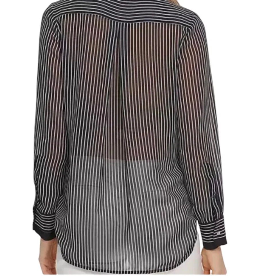 Blusa para mujer DKNY sobrepelliz a rayas alta-baja talla S Foto 2 de 4