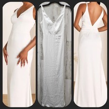 LULUS White Satin Sleeveless V Neck  V Back Mermaid Maxi Dress Size XS NWOT 