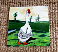 Ceramic Hand Painted Portrait Goose Landscape Glazed Tile Wall Art 12x12 Inches
