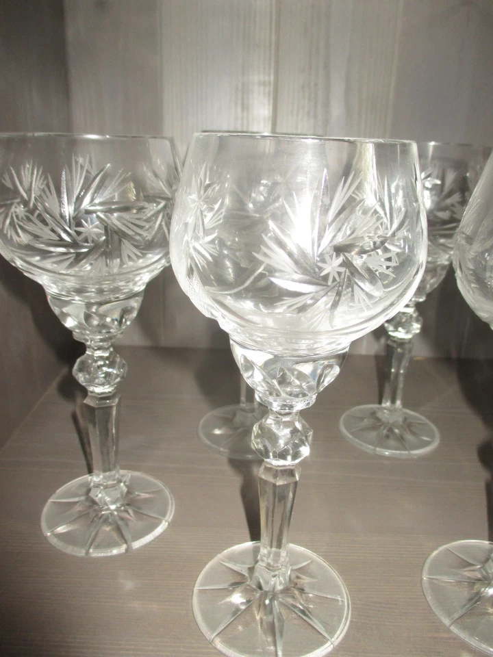 6 Bleikristall Wein Gläser Schleuderstern 8zackiger Bodenstern 18,5 cm Vintage - Bild 2 von 4