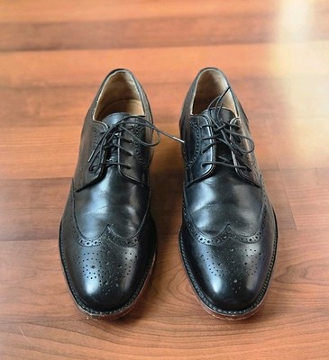 Johnston & Murphy Oxford Dress Shoes Men 11 Black Leather w/ galosh covers