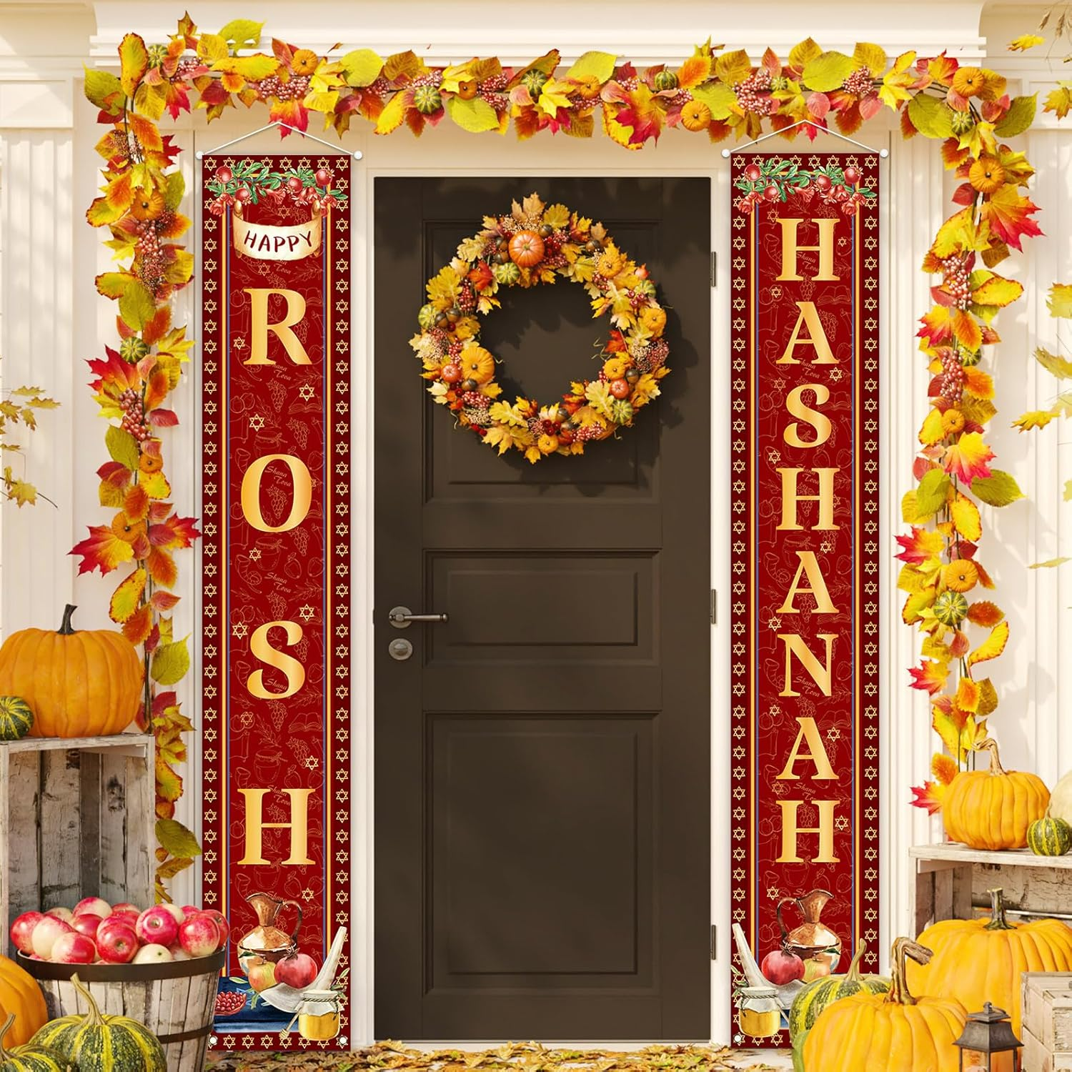 Outdoor Rosh Hashanah Porch Banner Sign for Jewish New Year Decor