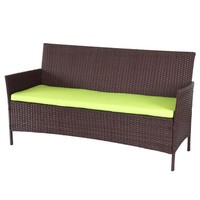 3-Sitzer Poly-Rattan Gartenbank Hamar, Sitzbank, Braun-Meliert, Kissen GrüN