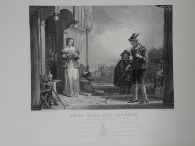 Anne Page and Slender 1855 Print Engraving A. W. Callcott Engraved by F. Bacon