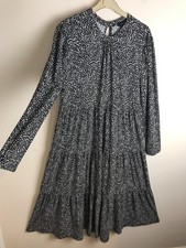 Black White Stretch Jersey Ruffle Long Sleeve Maxi Dress size 14 Dusk