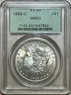 1885-O United States Morgan Silver Dollar $1 US PCGS MS63. 90% Silver.