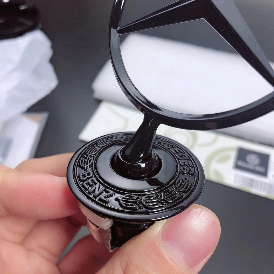 For Mercedes Benz C E S&AMG Logo Front Hood Ornament Mounted Star Black Emblem Foto 4 de 4