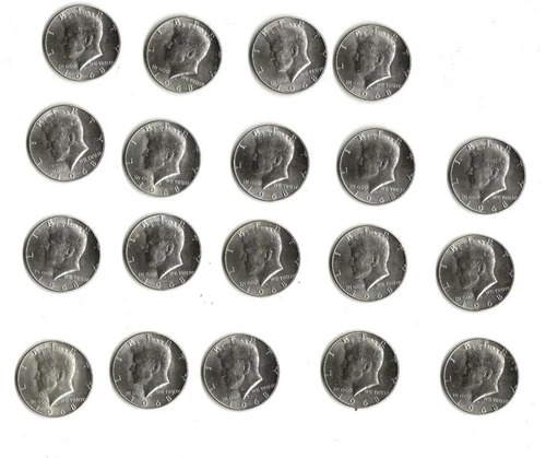 One roll of nineteen (19) 1968 d uncirculated 40% silver Kennedy half dollars