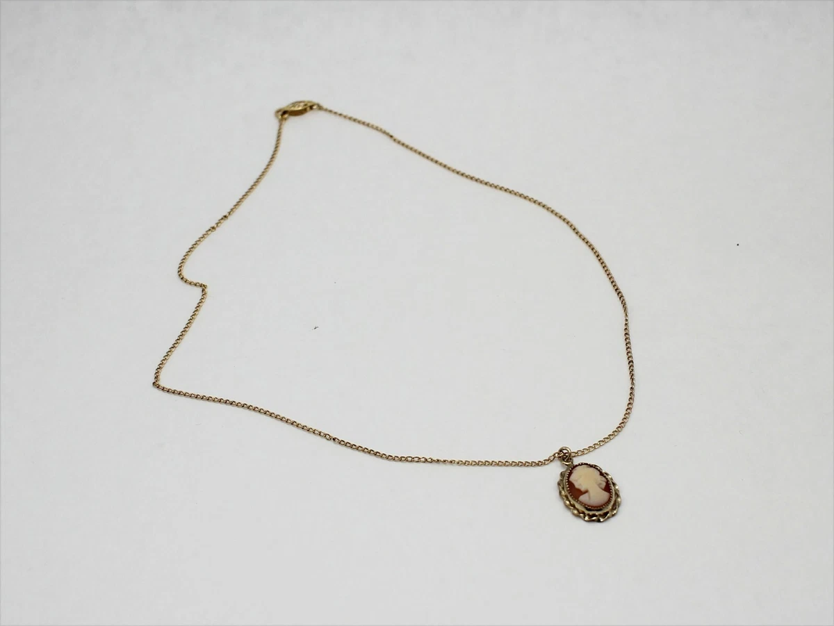 1 20 12K Gold Filled GF Signed White Co Chain Necklace w Cameo