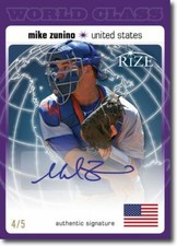 MIKE ZUNINO 2012 Rize Rookie Autograph PURPLE Auto WORLD CLASS RC #/5