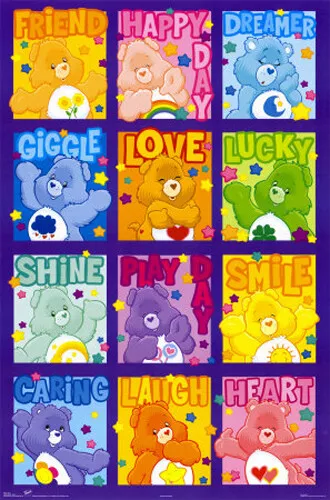 The Care Bears HAPPY DOZEN Cartoon Characters 12-Bear Collage 22x.34 Wall  POSTER