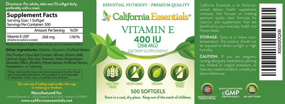 DI-ALFA-TOCOFERIL ACETATO 400iu VITAMINA E (E400)-PELE-ANTI ENVELHECIMENTO-ESCOLHA O TAMANHO - Imagem 3 de 3