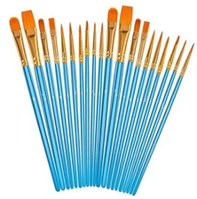 Soucolor Acrylic Paint Brushes Set, 20Pcs Round Pointed Tip Artist 20-Pack Blue