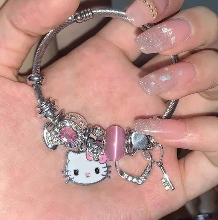 Sanrio Hello Kitty Y2K Bracelets Anime Kawaii Silver Rhinestone