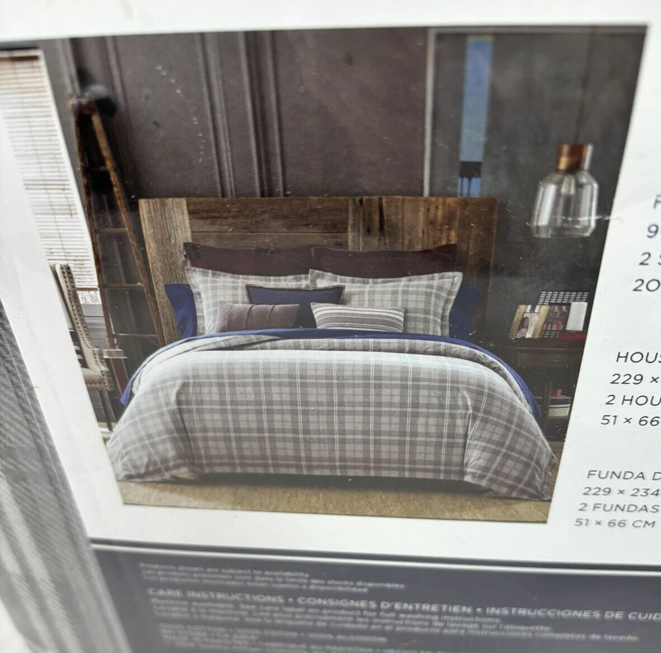 Juego de fundas funda nórdica Tommy Hilfiger Maxwell de franela a cuadros gris blanco Foto 4 de 4