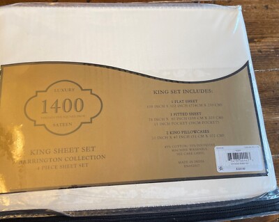 Luxury Sateen Barrington Collection King Sheet Set Ivory 1400 thread count - NEW