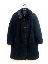 Vintage 60s 70s Boho Retro Black Wool Real Mink Fur Collar Winter Coat Size 16