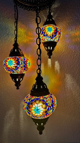Hängelampe Deckenlampe Mosaiklampe 3 Glas (je Glas 13 cm) / BUNT-BLAU STERN - Bild 2 von 4