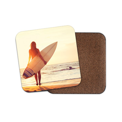 Coole Surf Girl Getränkeuntersetzer mit Korkrücken - Surfer Surfen Küken Strand #8280