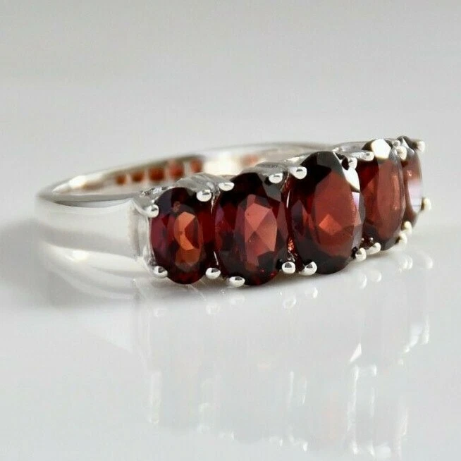 Ring 925 Garnet Silver Sterling Stackable Band Gemstone Red Natural Size Stone  - Image 3 of 4