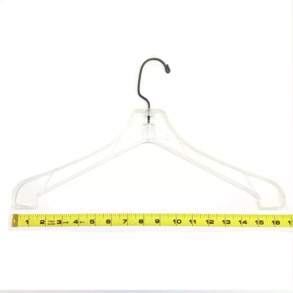 CLEAR PLASTIC JACKET/COAT, HANGER 16.5 in WIDE,a, HEAVIER WEIGHT,70/CASE  USED