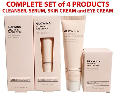 Set of 4 - Global Beauty Care Glowing Vitamin C Serum Eye Face Cream Cleanser
