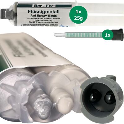Ber-Fix 25g 2K Flüssigmetall hitzebeständig 120°C Metallkleber Metallspachtel