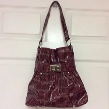 Shateau Bucket Shoulder Strap Hobo Handbag Red Embossed H7