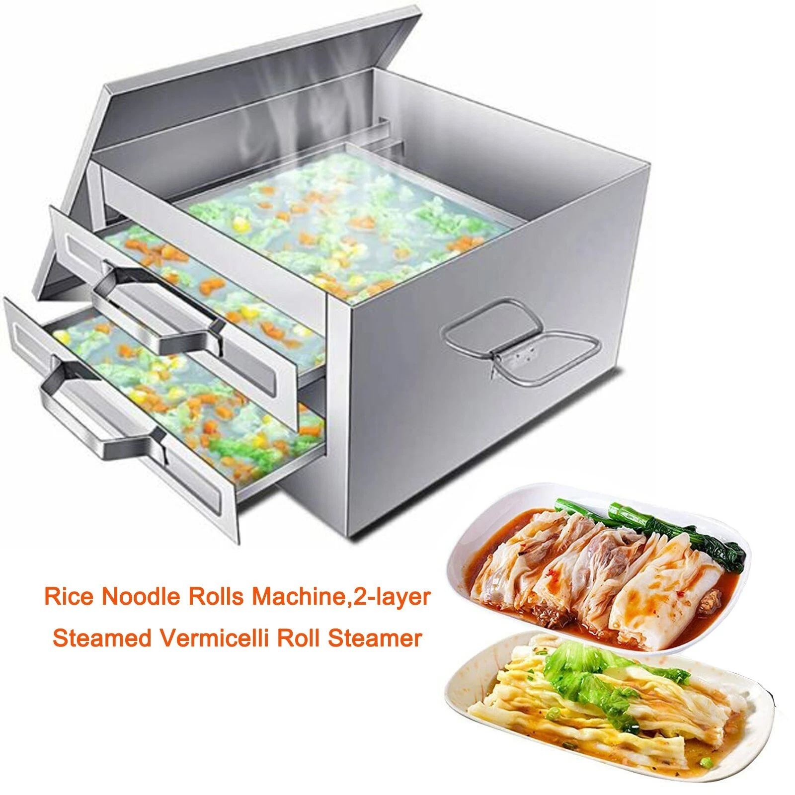 Rice Noodle Rolls Machine,2-layer Steamed Vermicelli Roll Steamer w/ Extra Tray