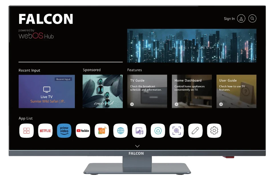 Falcon 19″ WebOS SMART Camping TV –Slim Bezel – 12v/24v/240v Integrated DVD Play - Image 2 of 4