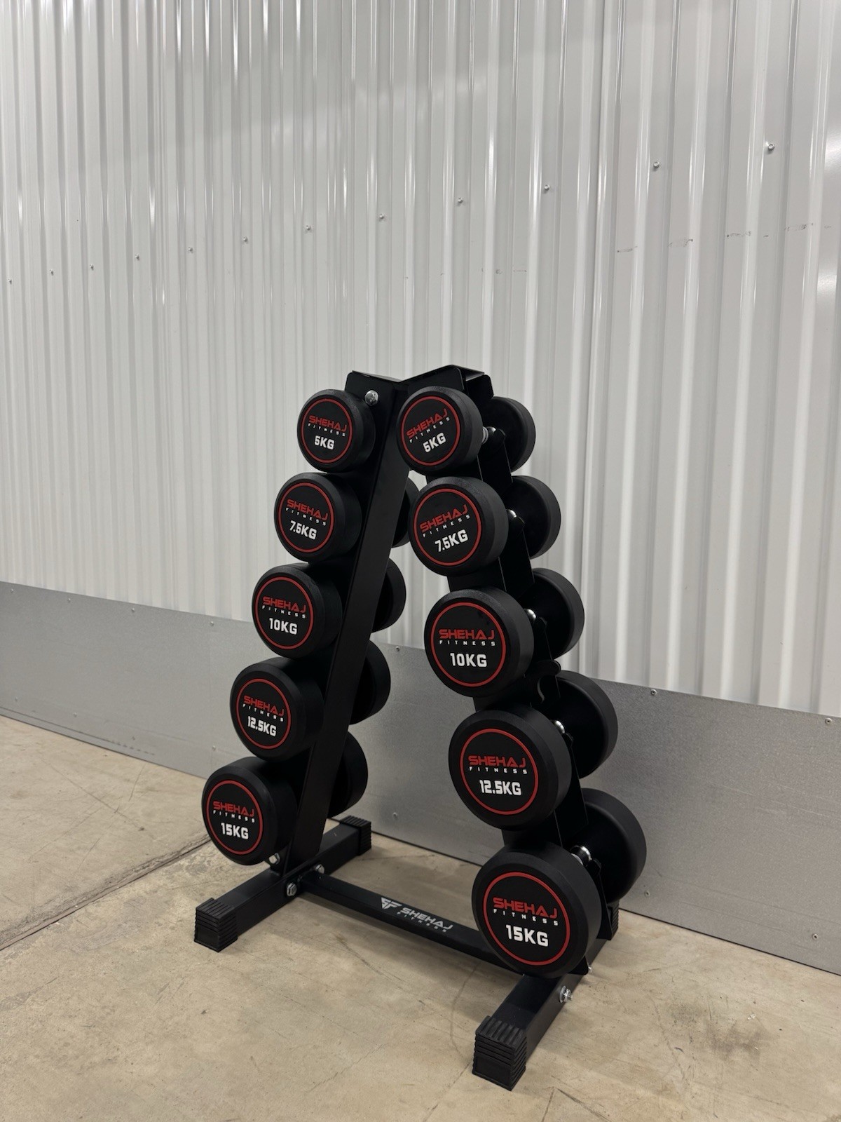 5-15kg Round Dumbbell Set With Vertical Rack Stand - 5 Pairs Set
